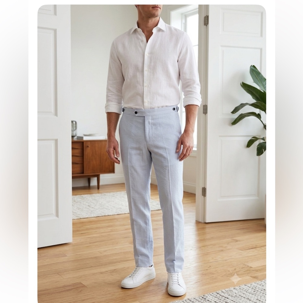 NWT REISS Kin Linen Slim Mixer Trousers Soft Blue Pants Size 36